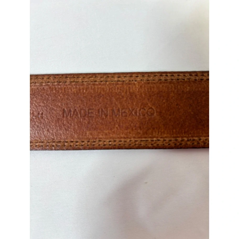John Deere Mens Brown Leather Belt XL 42-44 Genuine Leather Black Buckle 71201